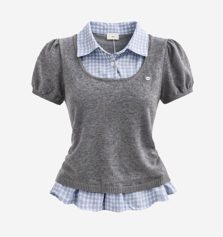 Gingham Collar Knit Top