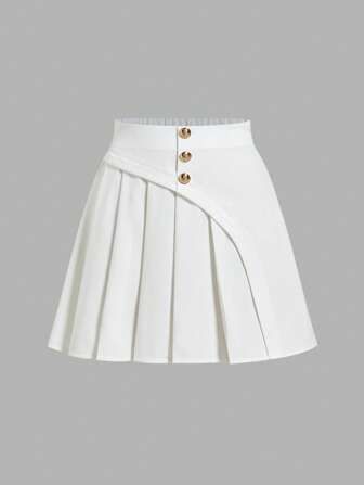 Pleated Button Mini Skirt